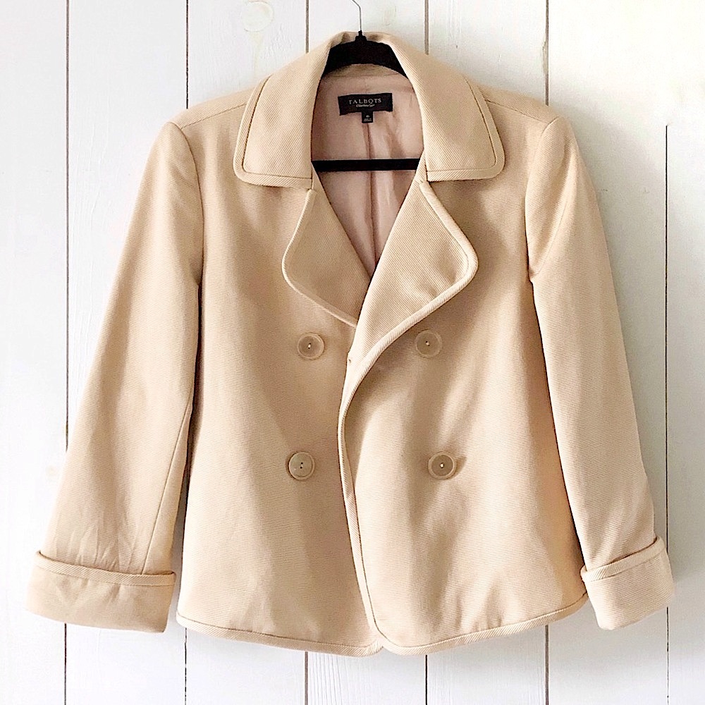 Talbots Champagne Silk Cotton Ribbed Double Breasted Blazer Jacket Size …